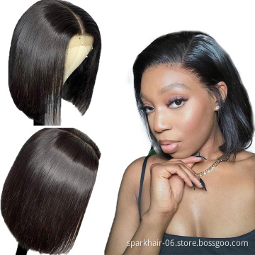 Fashion Style 8 Inch Cambodian Human Hair Lace Front Closure Short Bob Wig Wholesale Straight Human Hair Bob Cambodian Wigs